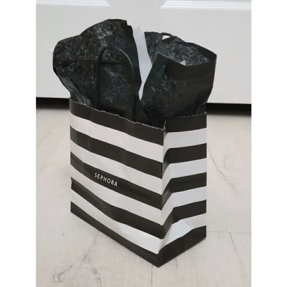 🖤🤍 SEPHORA Empty Black White Striped Paper Shopping Gift Bag with Tissues
